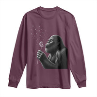 Bigfoot Blowing Dandelion Long Sleeve Shirt Funny Sasquatch Making A Wish