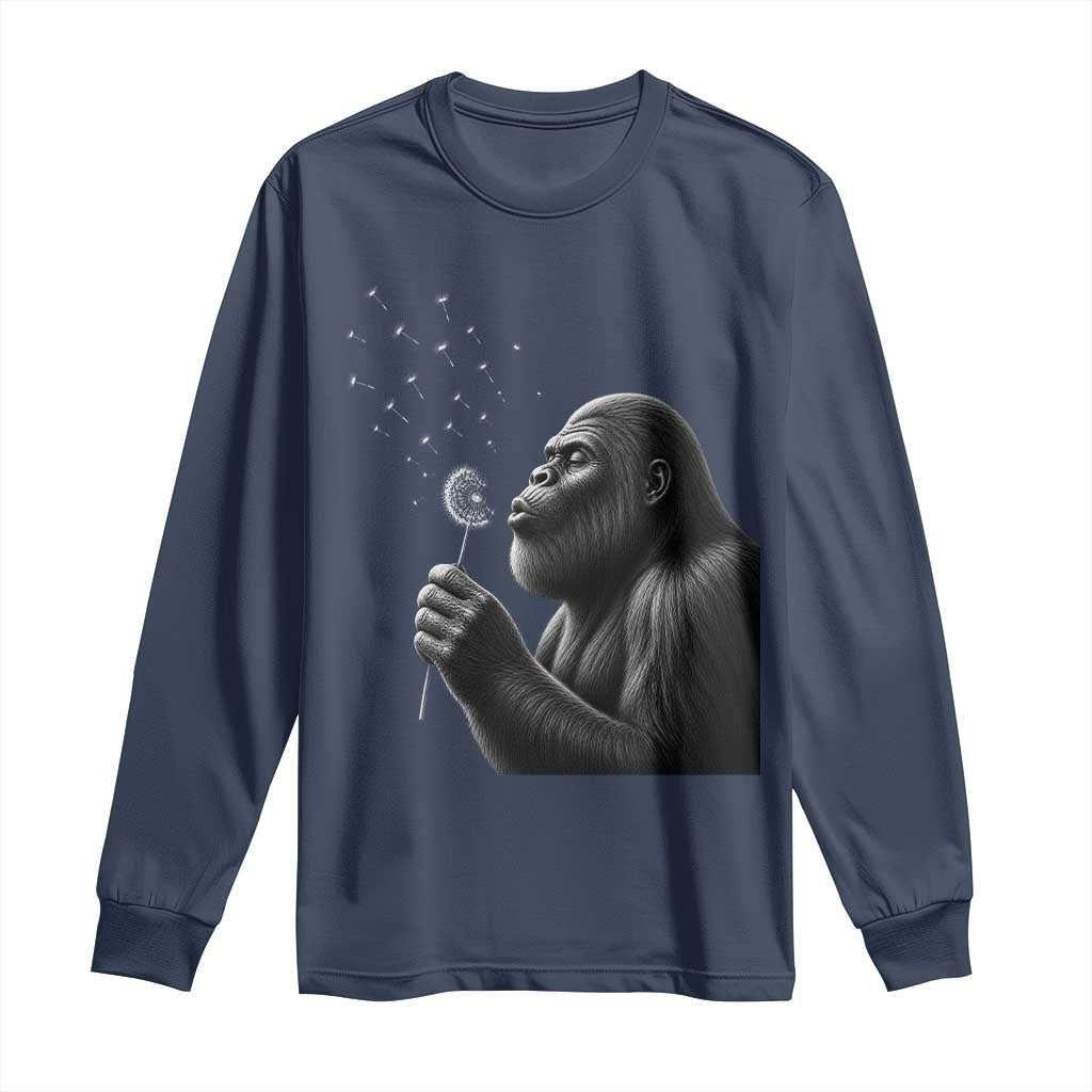 Bigfoot Blowing Dandelion Long Sleeve Shirt Funny Sasquatch Making A Wish