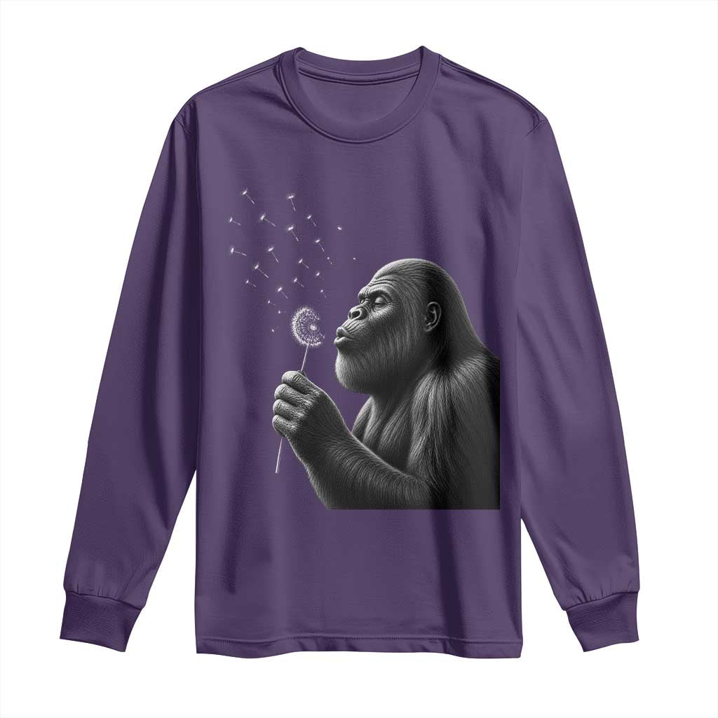 Bigfoot Blowing Dandelion Long Sleeve Shirt Funny Sasquatch Making A Wish