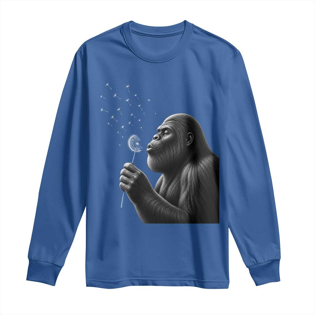 Bigfoot Blowing Dandelion Long Sleeve Shirt Funny Sasquatch Making A Wish