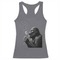 Bigfoot Blowing Dandelion Racerback Tank Top Funny Sasquatch Making A Wish