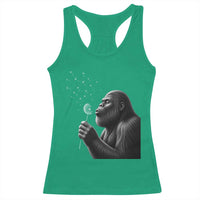 Bigfoot Blowing Dandelion Racerback Tank Top Funny Sasquatch Making A Wish