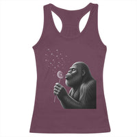 Bigfoot Blowing Dandelion Racerback Tank Top Funny Sasquatch Making A Wish