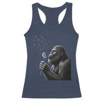 Bigfoot Blowing Dandelion Racerback Tank Top Funny Sasquatch Making A Wish