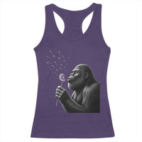 Bigfoot Blowing Dandelion Racerback Tank Top Funny Sasquatch Making A Wish