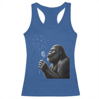 Bigfoot Blowing Dandelion Racerback Tank Top Funny Sasquatch Making A Wish