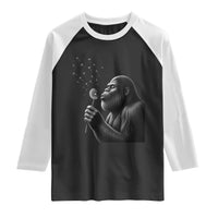 Bigfoot Blowing Dandelion Raglan Shirt Funny Sasquatch Making A Wish
