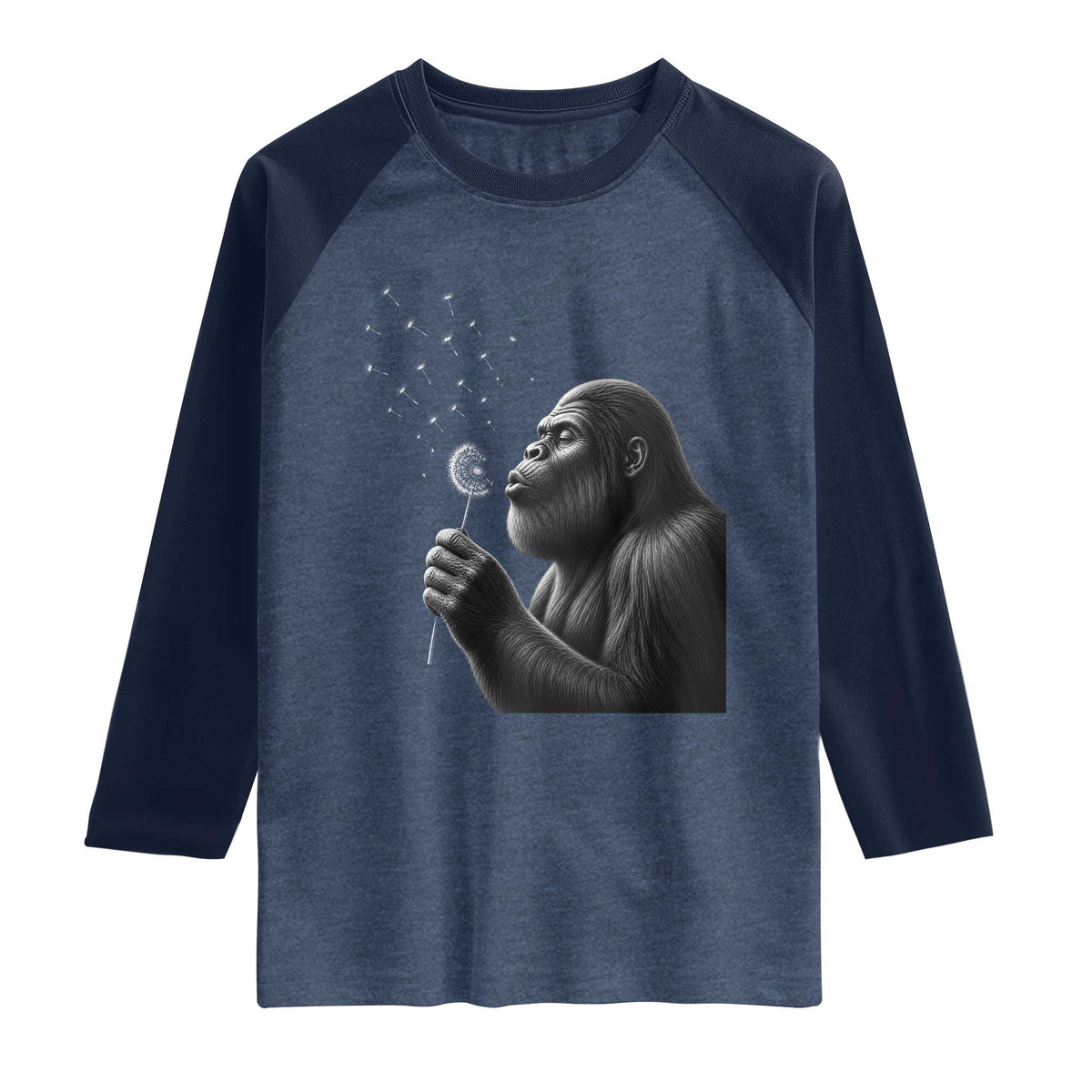 Bigfoot Blowing Dandelion Raglan Shirt Funny Sasquatch Making A Wish