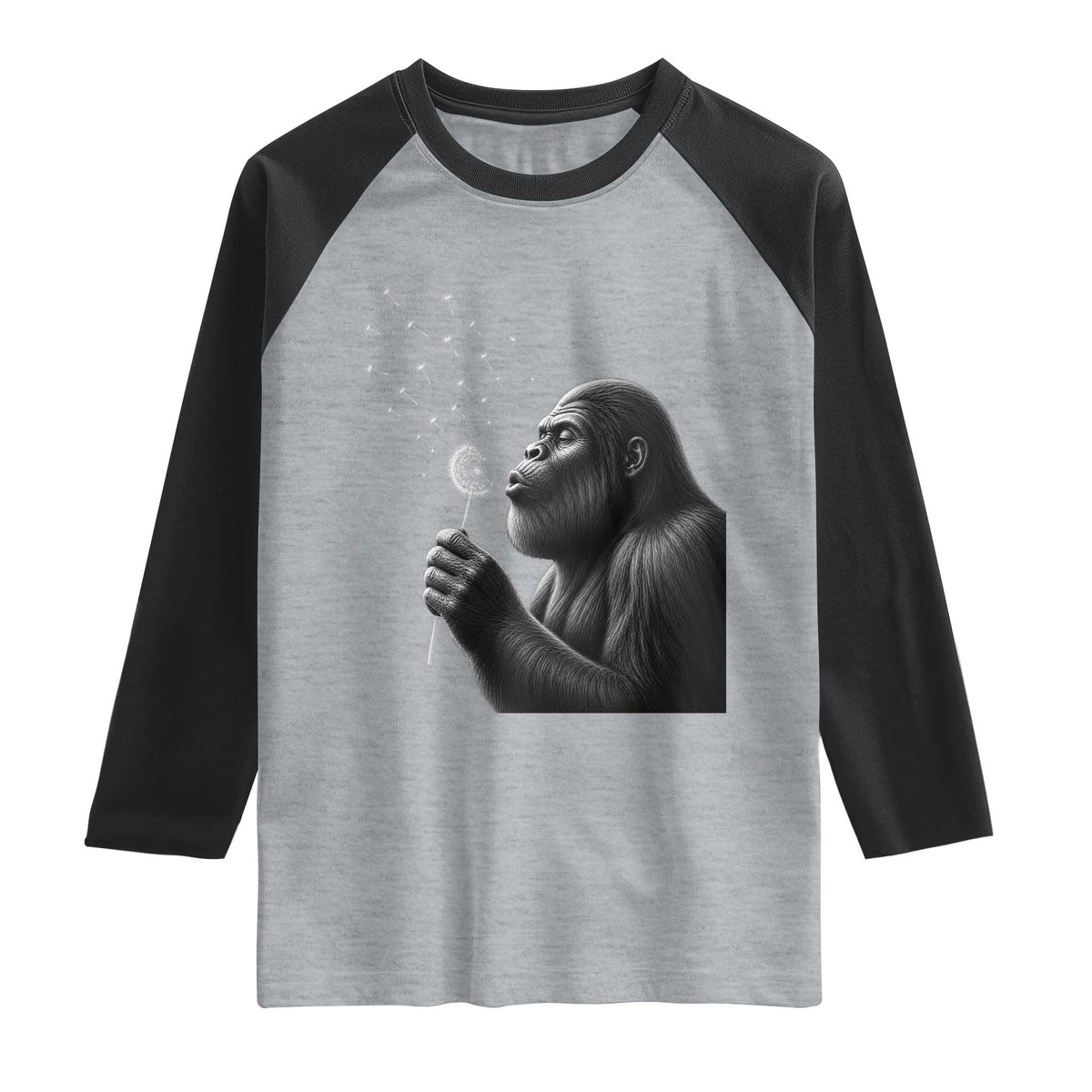 Bigfoot Blowing Dandelion Raglan Shirt Funny Sasquatch Making A Wish
