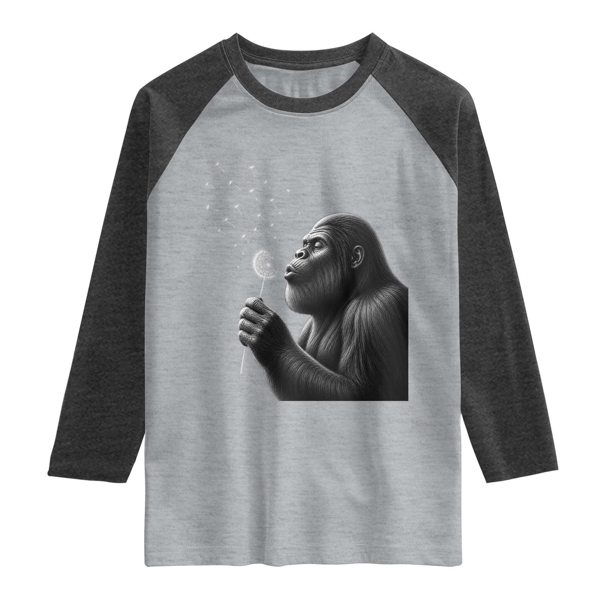 Bigfoot Blowing Dandelion Raglan Shirt Funny Sasquatch Making A Wish