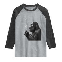 Bigfoot Blowing Dandelion Raglan Shirt Funny Sasquatch Making A Wish