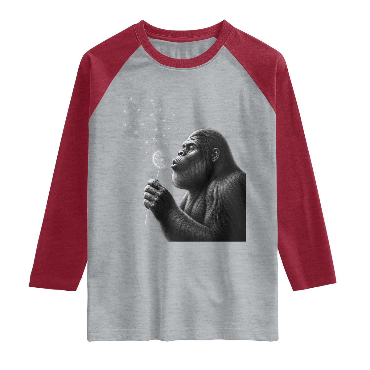 Bigfoot Blowing Dandelion Raglan Shirt Funny Sasquatch Making A Wish