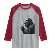 Bigfoot Blowing Dandelion Raglan Shirt Funny Sasquatch Making A Wish