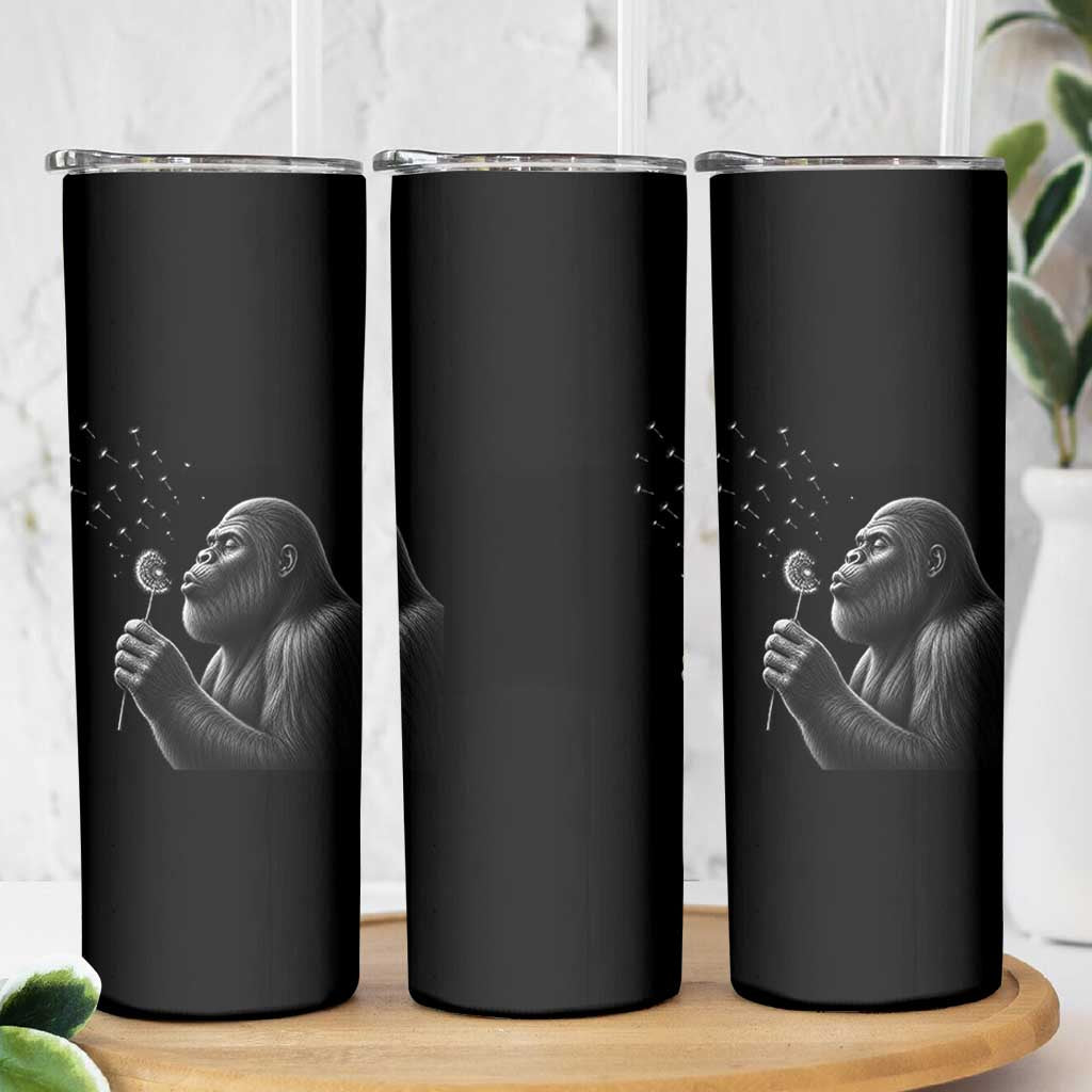 Bigfoot Blowing Dandelion Skinny Tumbler Funny Sasquatch Making A Wish