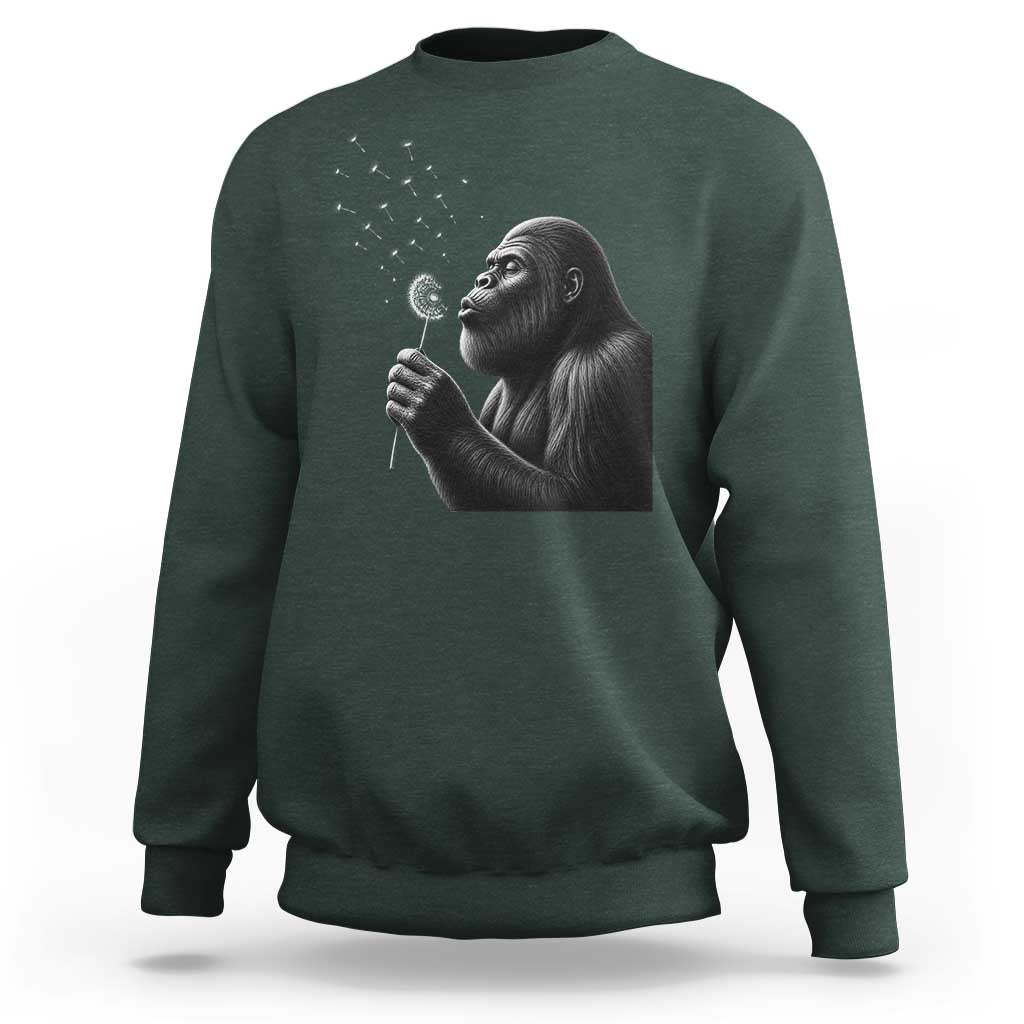Bigfoot Blowing Dandelion Sweatshirt Funny Sasquatch Making A Wish