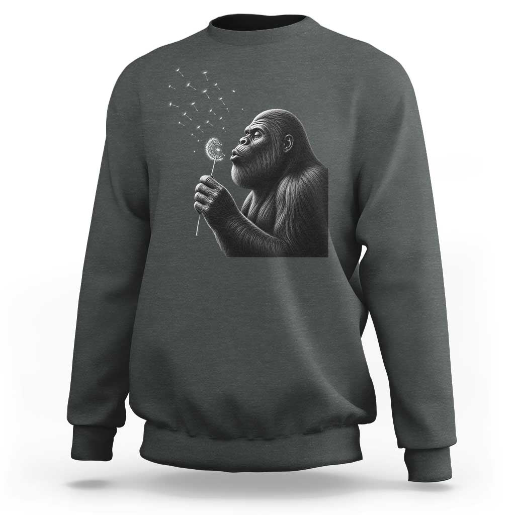 Bigfoot Blowing Dandelion Sweatshirt Funny Sasquatch Making A Wish