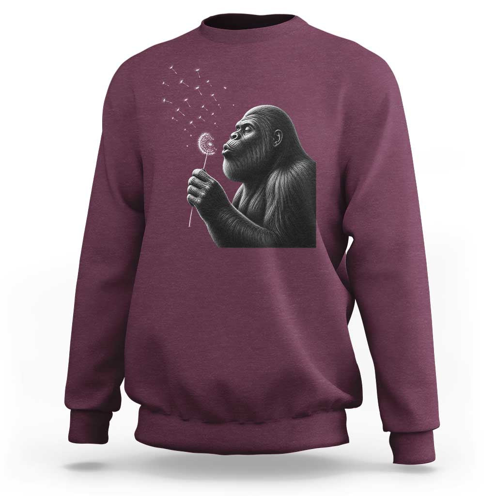 Bigfoot Blowing Dandelion Sweatshirt Funny Sasquatch Making A Wish