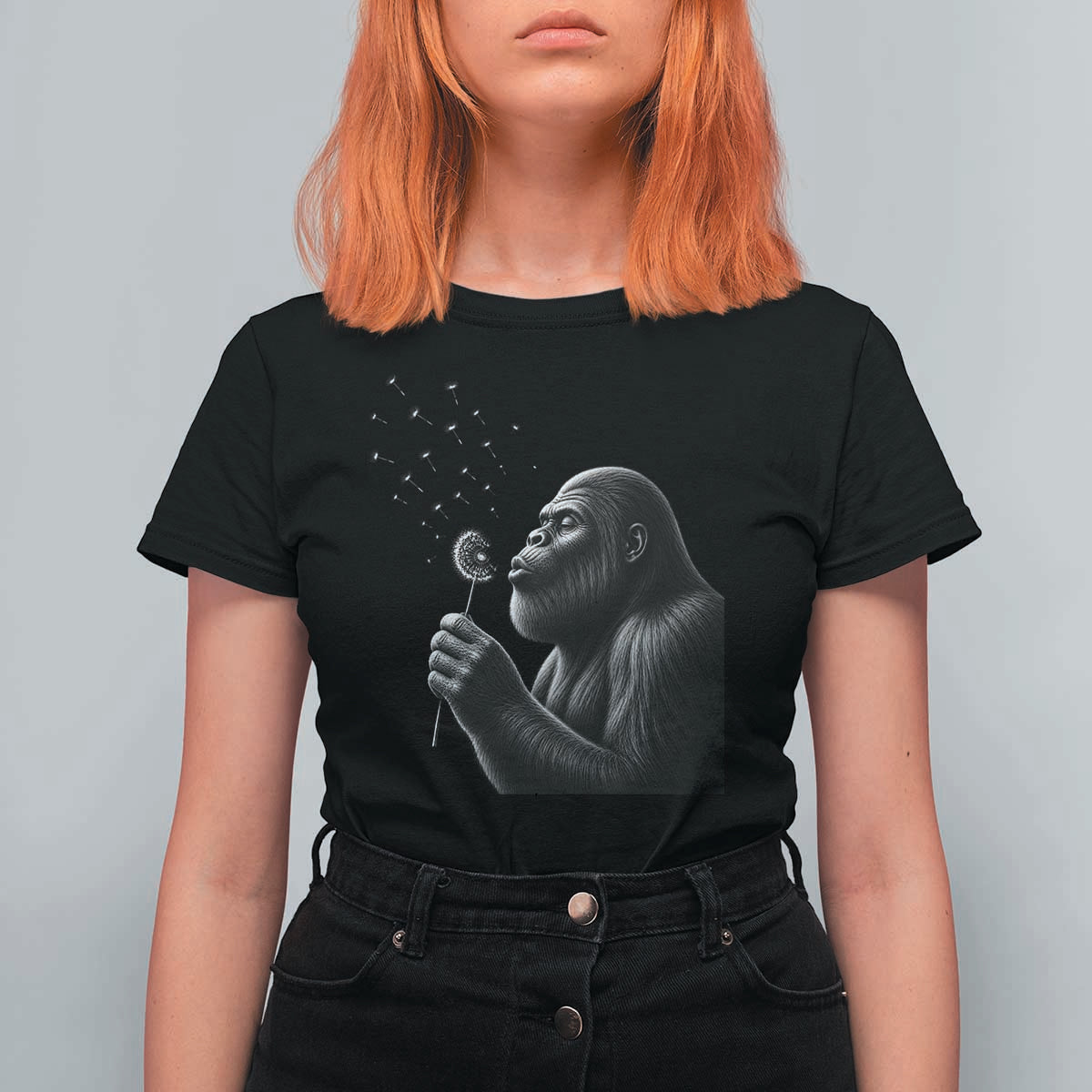 Bigfoot Blowing Dandelion T Shirt For Women Funny Sasquatch Making A Wish