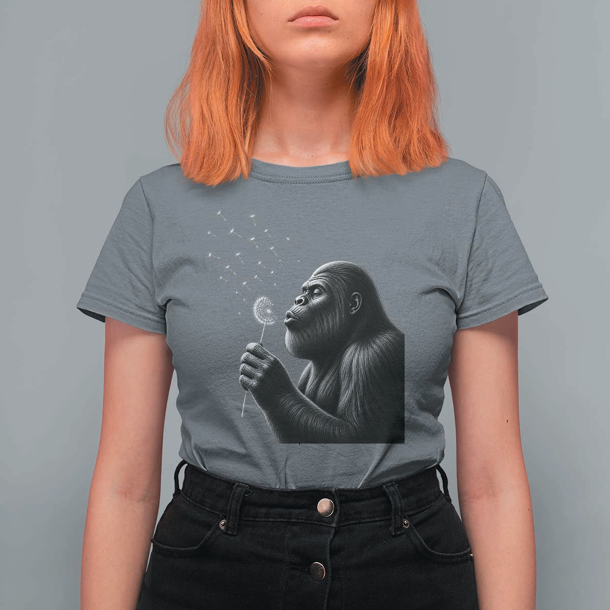 Bigfoot Blowing Dandelion T Shirt For Women Funny Sasquatch Making A Wish