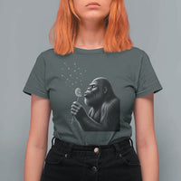 Bigfoot Blowing Dandelion T Shirt For Women Funny Sasquatch Making A Wish