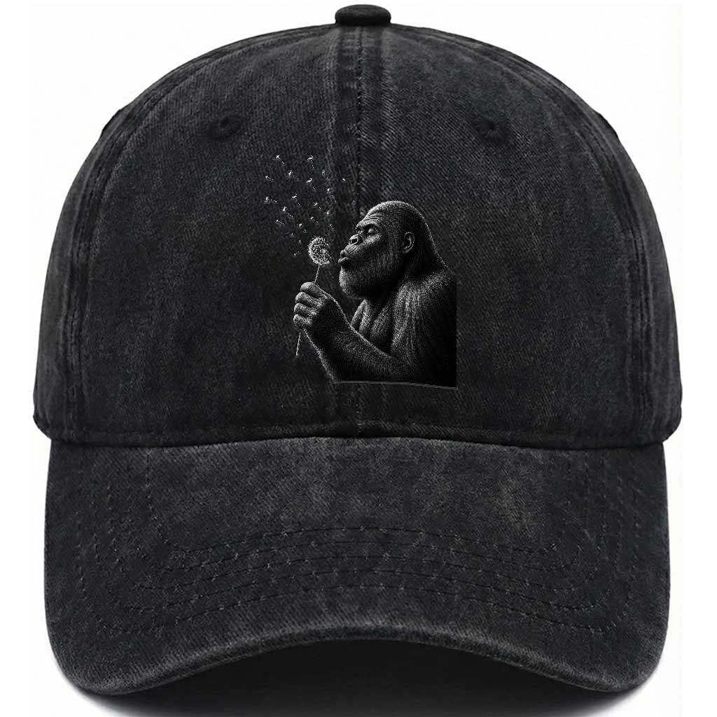 Bigfoot Blowing Dandelion Washed Cotton Baseball Cap Funny Sasquatch Making A Wish