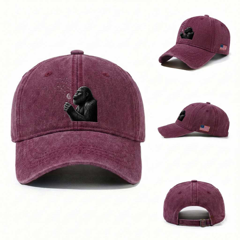 Bigfoot Blowing Dandelion Washed Cotton Baseball Cap Funny Sasquatch Making A Wish