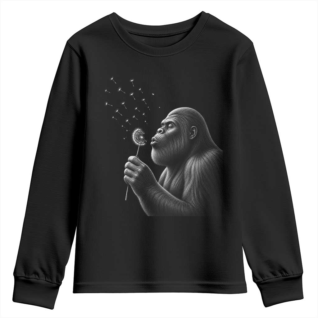 Bigfoot Blowing Dandelion Youth Sweatshirt Funny Sasquatch Making A Wish