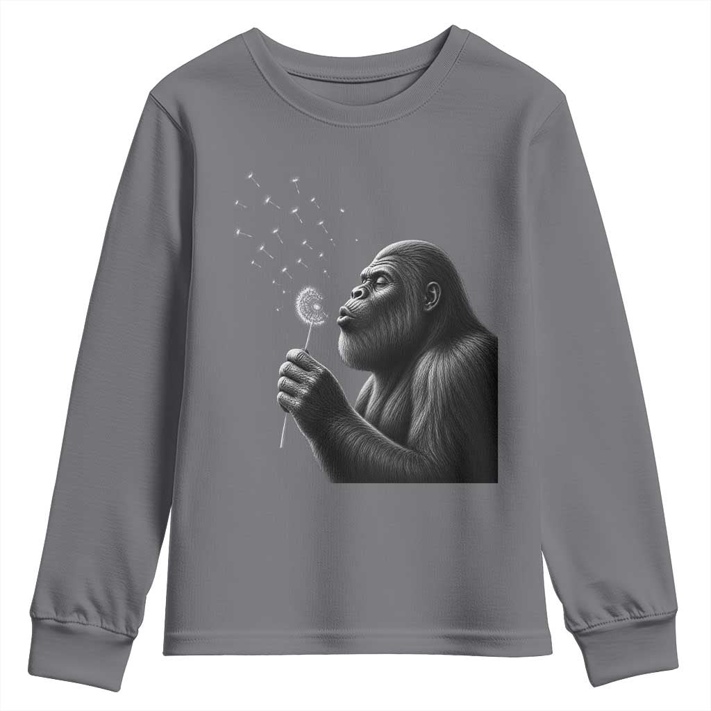 Bigfoot Blowing Dandelion Youth Sweatshirt Funny Sasquatch Making A Wish
