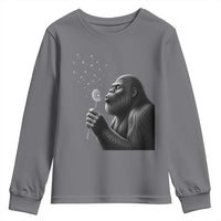 Bigfoot Blowing Dandelion Youth Sweatshirt Funny Sasquatch Making A Wish