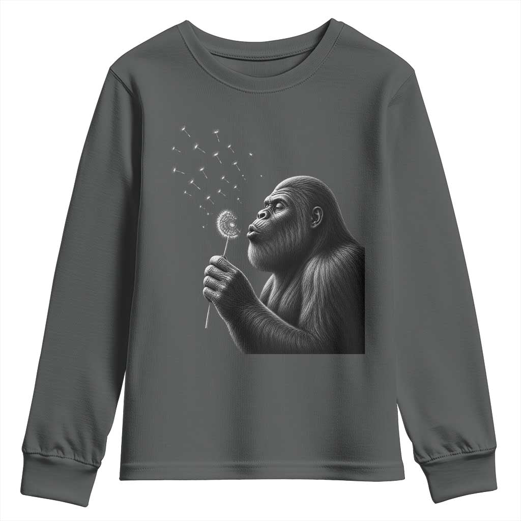 Bigfoot Blowing Dandelion Youth Sweatshirt Funny Sasquatch Making A Wish