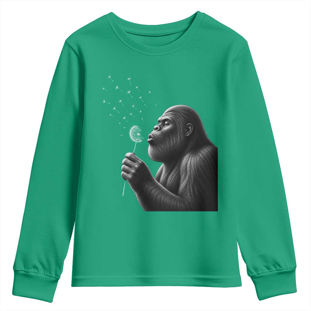 Bigfoot Blowing Dandelion Youth Sweatshirt Funny Sasquatch Making A Wish