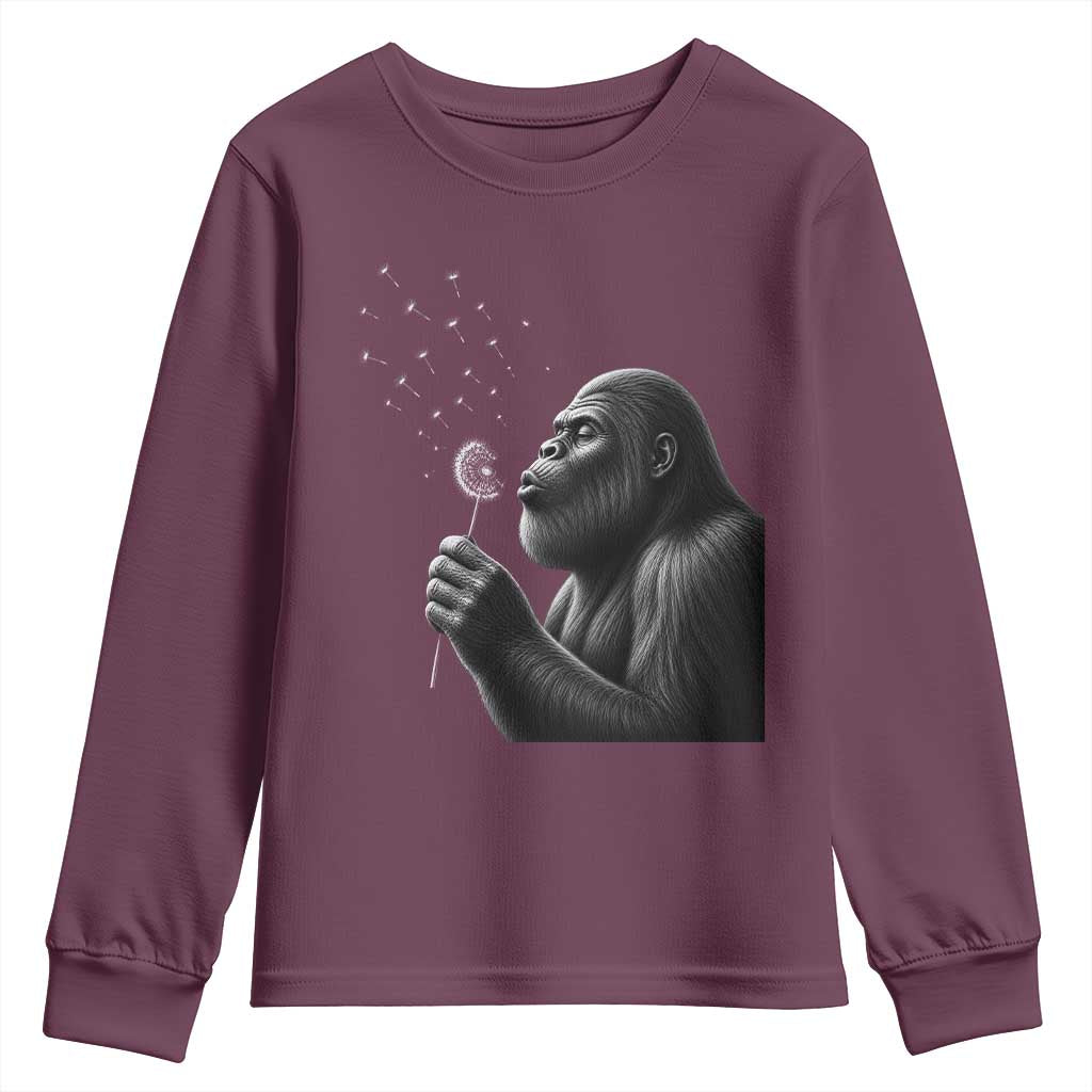 Bigfoot Blowing Dandelion Youth Sweatshirt Funny Sasquatch Making A Wish