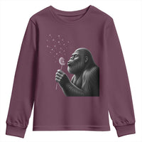 Bigfoot Blowing Dandelion Youth Sweatshirt Funny Sasquatch Making A Wish