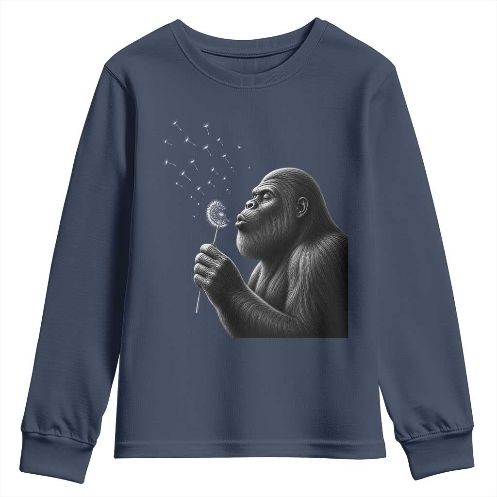 Bigfoot Blowing Dandelion Youth Sweatshirt Funny Sasquatch Making A Wish