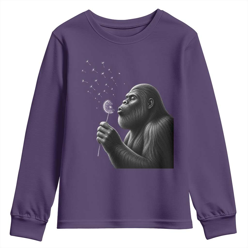 Bigfoot Blowing Dandelion Youth Sweatshirt Funny Sasquatch Making A Wish