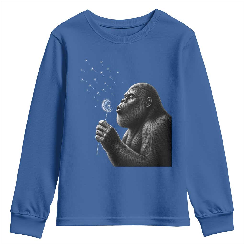 Bigfoot Blowing Dandelion Youth Sweatshirt Funny Sasquatch Making A Wish