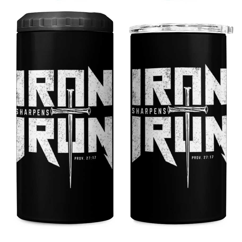 Iron Sharpens Iron 4 in 1 Can Cooler Tumbler Christian Bible Scripture Gym Workout