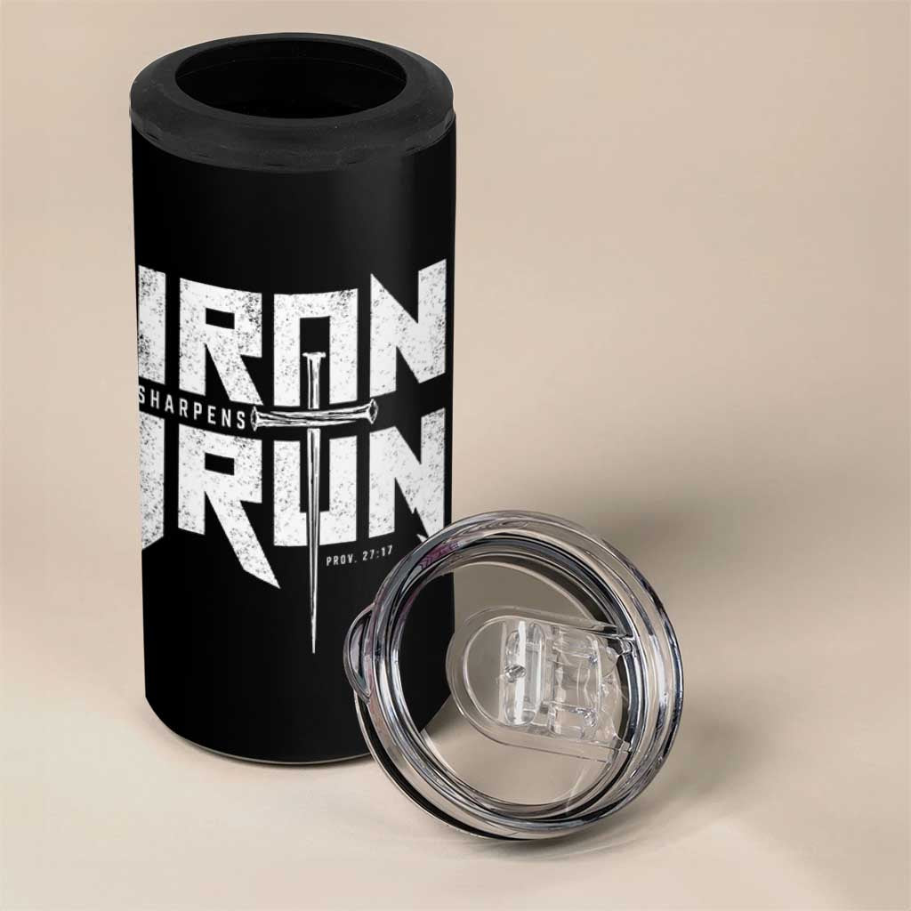 Iron Sharpens Iron 4 in 1 Can Cooler Tumbler Christian Bible Scripture Gym Workout