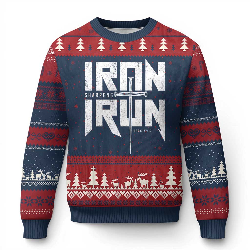 Iron Sharpens Iron Ugly Christmas Sweater Christian Bible Scripture Gym Workout