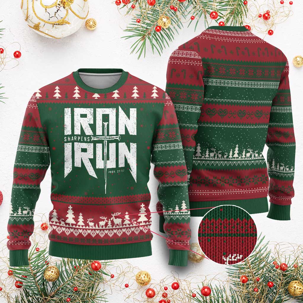 Iron Sharpens Iron Ugly Christmas Sweater Christian Bible Scripture Gym Workout