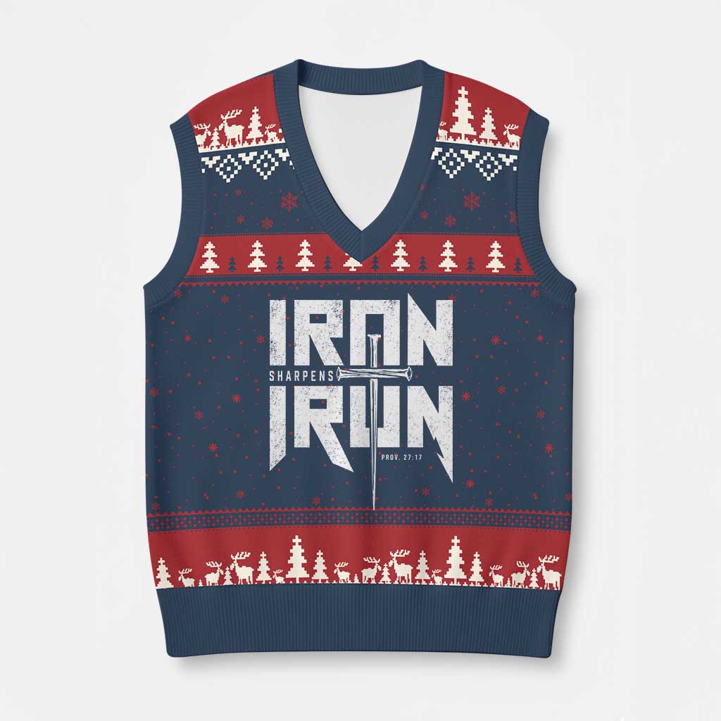 Iron Sharpens Iron V-Neck Knit Sweater Vest Christian Bible Scripture Gym Workout