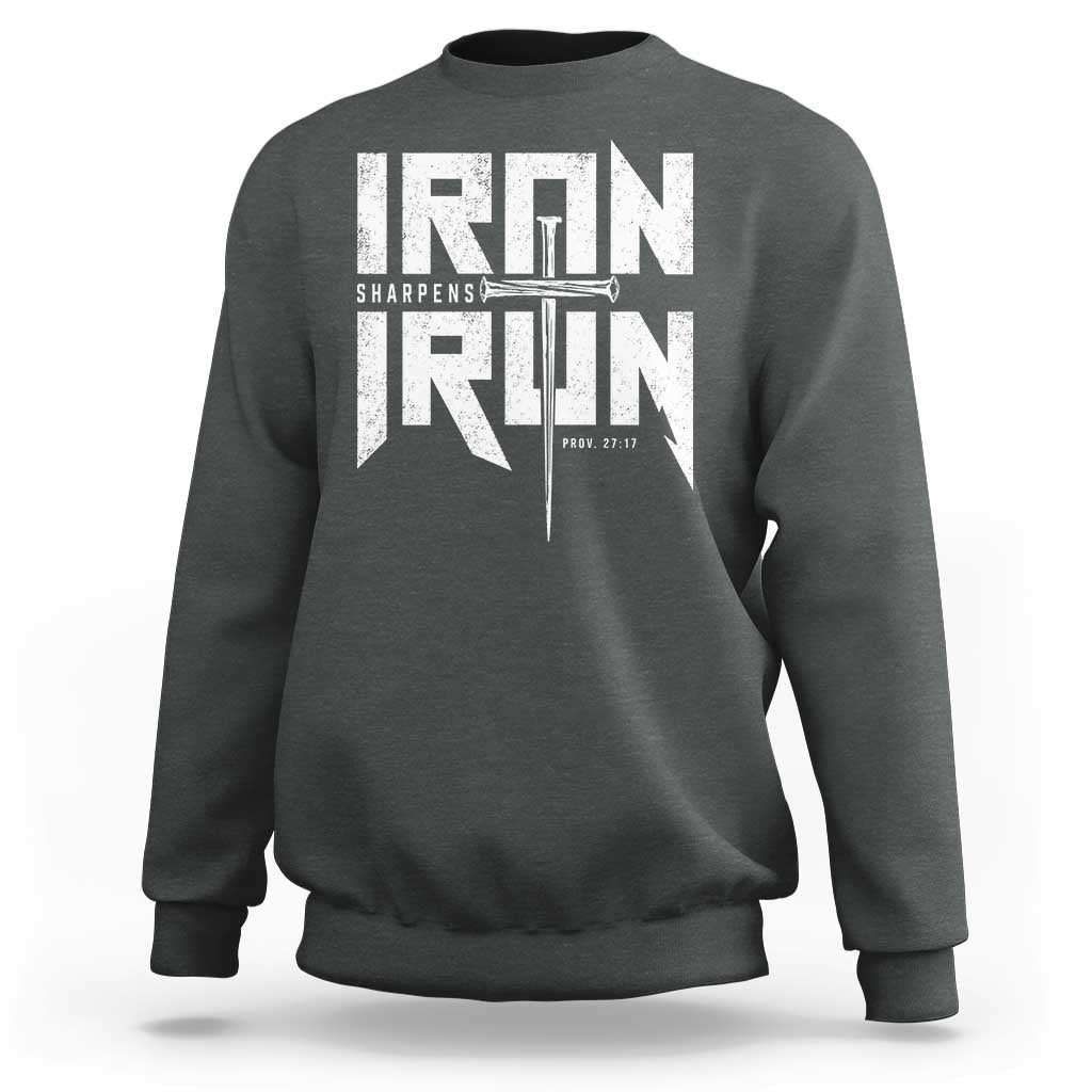 Iron Sharpens Iron Sweatshirt Christian Bible Scripture Gym Workout