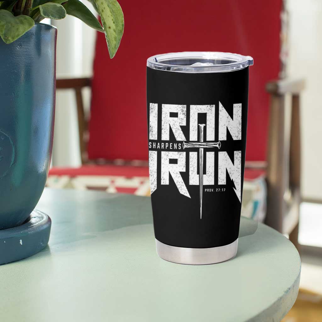 Iron Sharpens Iron Tumbler Cup Christian Bible Scripture Gym Workout