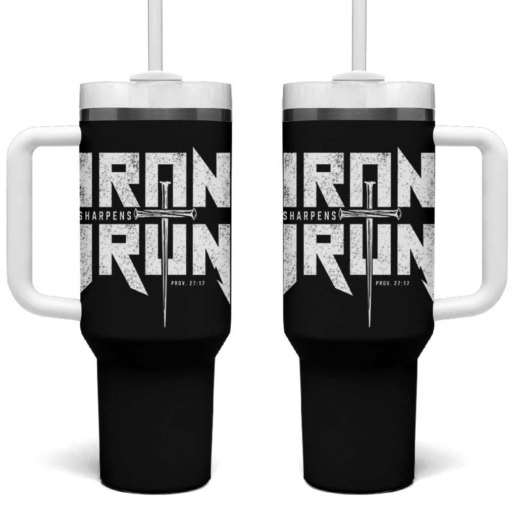 Iron Sharpens Iron Tumbler With Handle Christian Bible Scripture Gym Workout