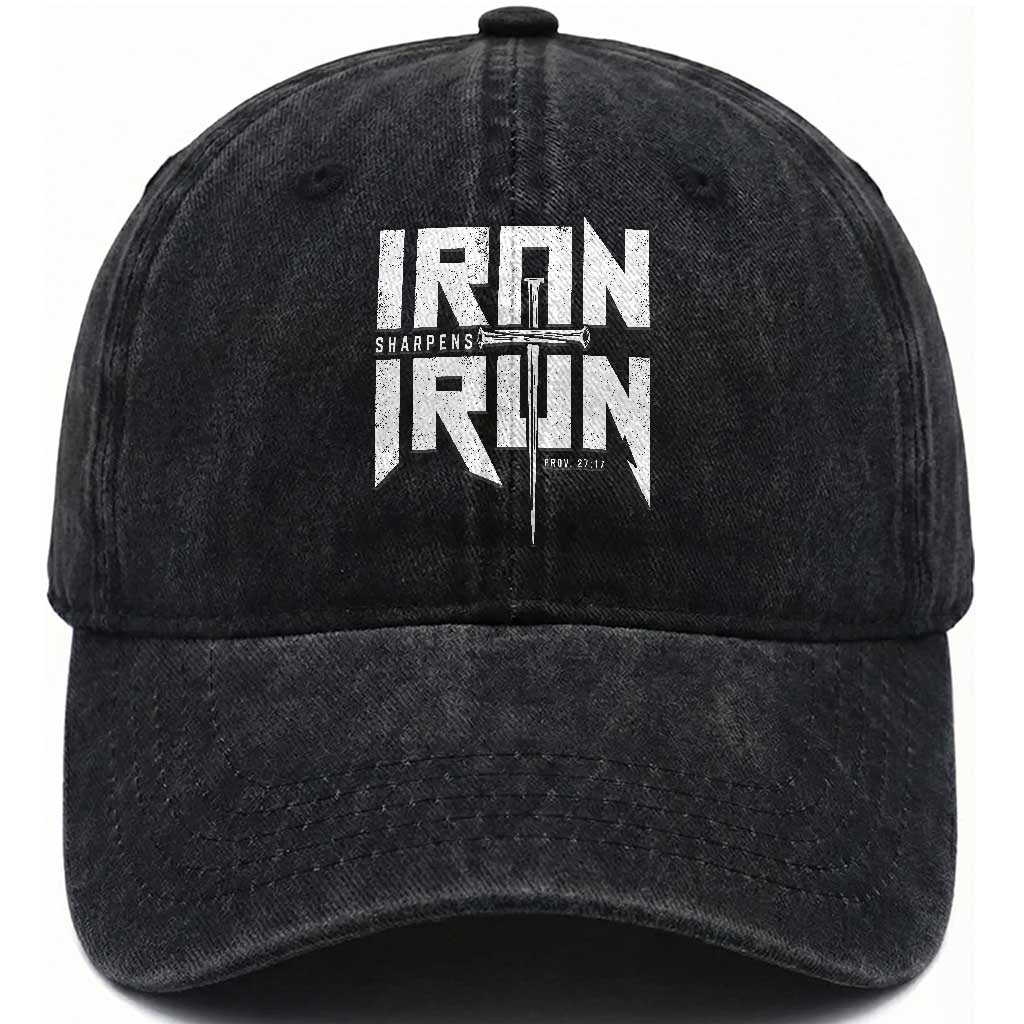 Iron Sharpens Iron Washed Cotton Baseball Cap Christian Bible Scripture Gym Workout