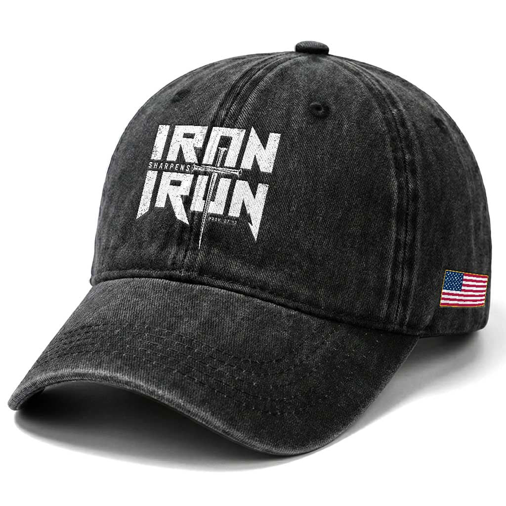 Iron Sharpens Iron Washed Cotton Baseball Cap Christian Bible Scripture Gym Workout