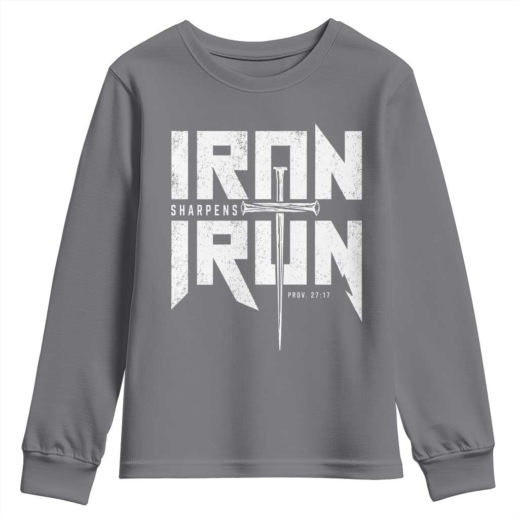 Iron Sharpens Iron Youth Sweatshirt Christian Bible Scripture Gym Workout