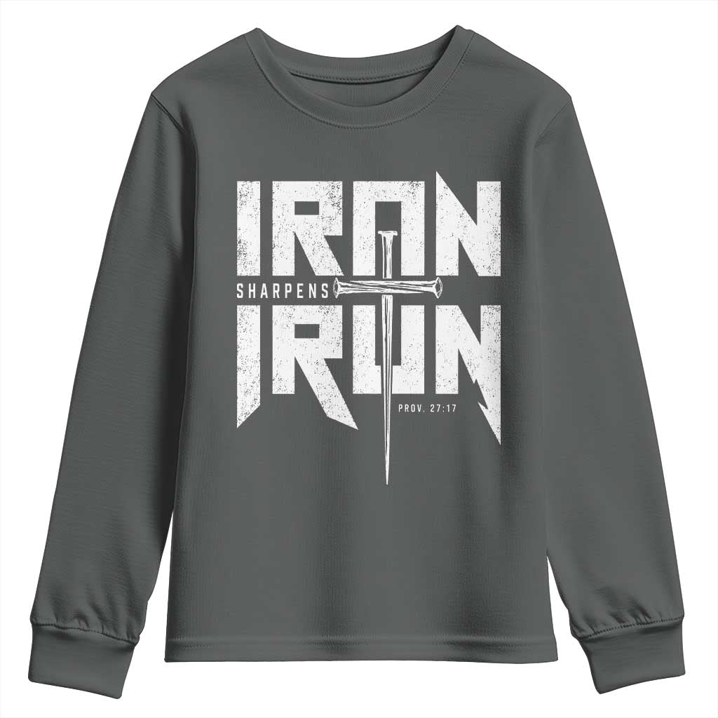 Iron Sharpens Iron Youth Sweatshirt Christian Bible Scripture Gym Workout