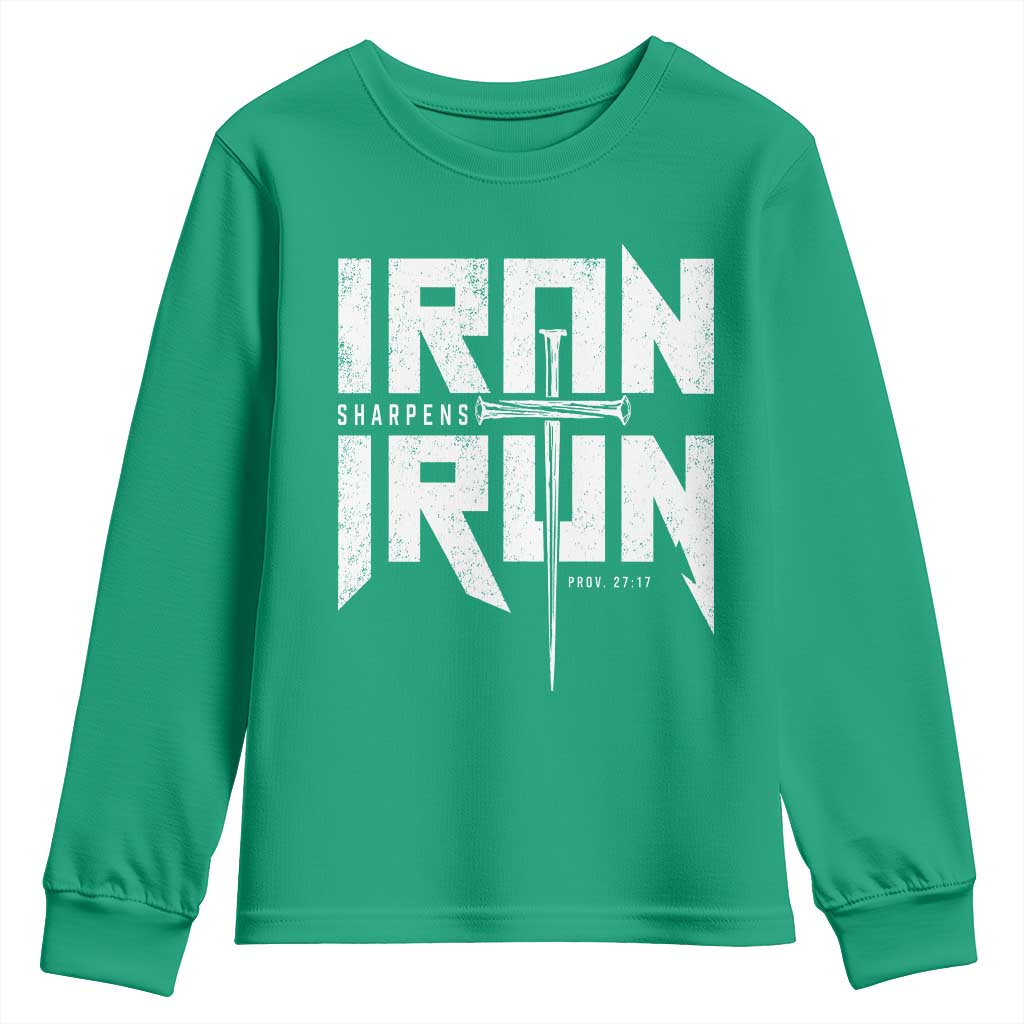 Iron Sharpens Iron Youth Sweatshirt Christian Bible Scripture Gym Workout