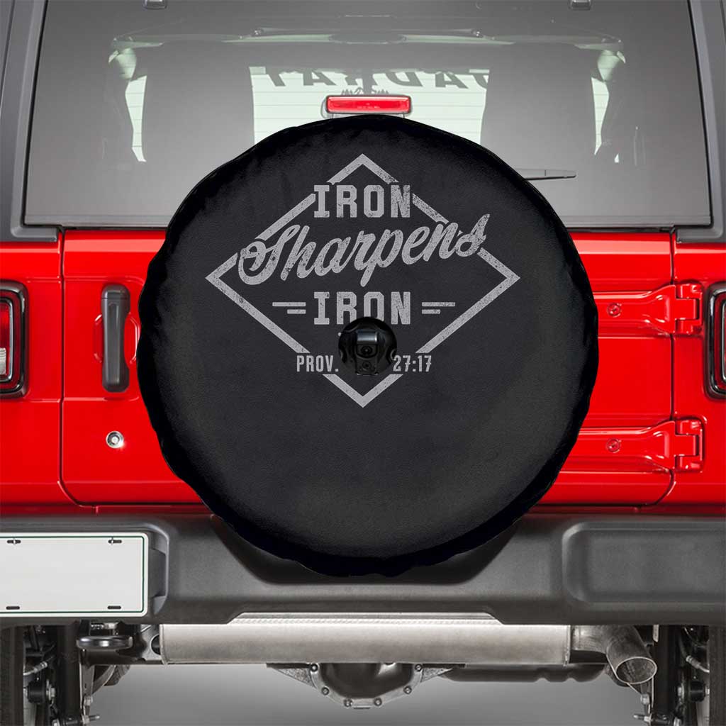 Iron Sharpens Iron Spare Tire Cover Christian Faith Scripture Nail Jesus Cross